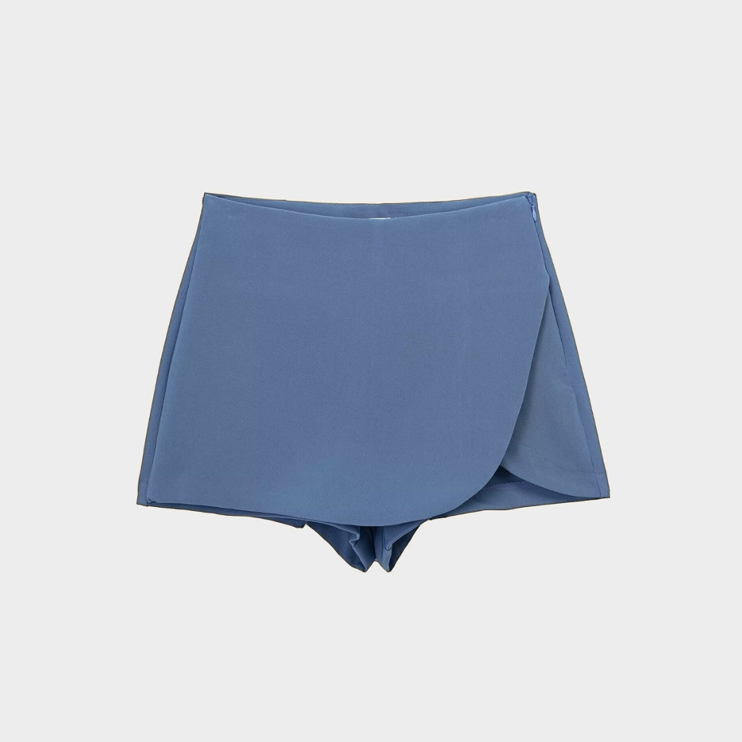 Asymmetrisk miniskort med omlott design och hög midja