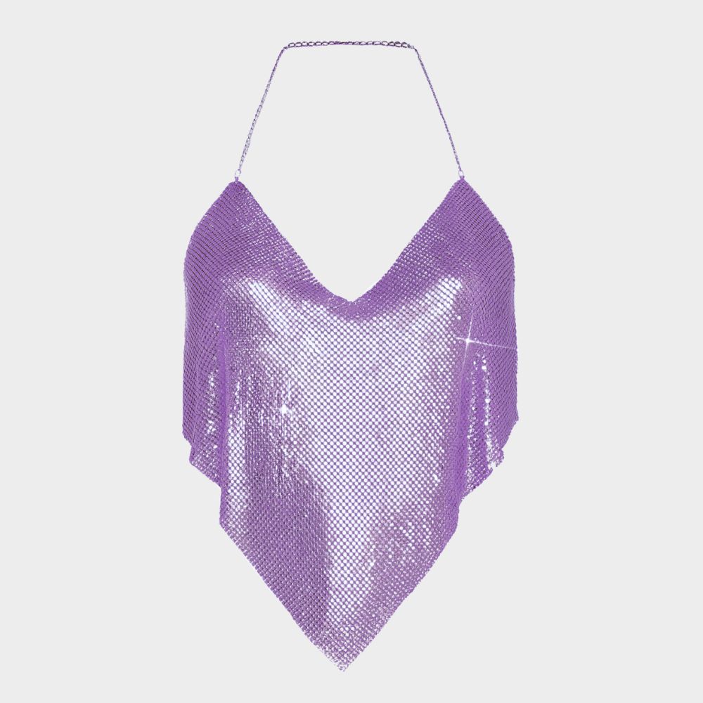 Paljettlinne med kedjeband och öppen rygg i clubstil