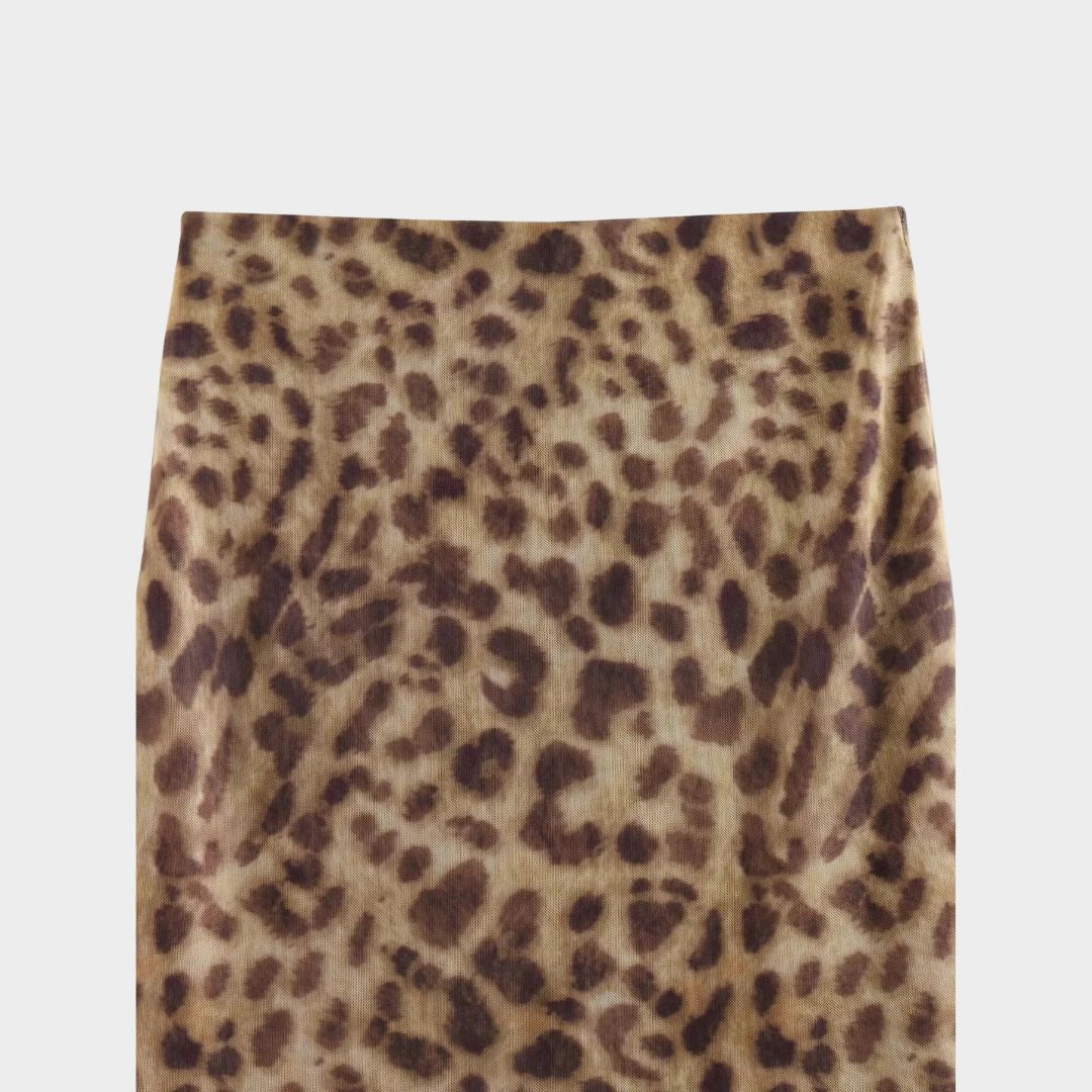 Leopardmönstrad tyllkjol i midilängd med hög midja