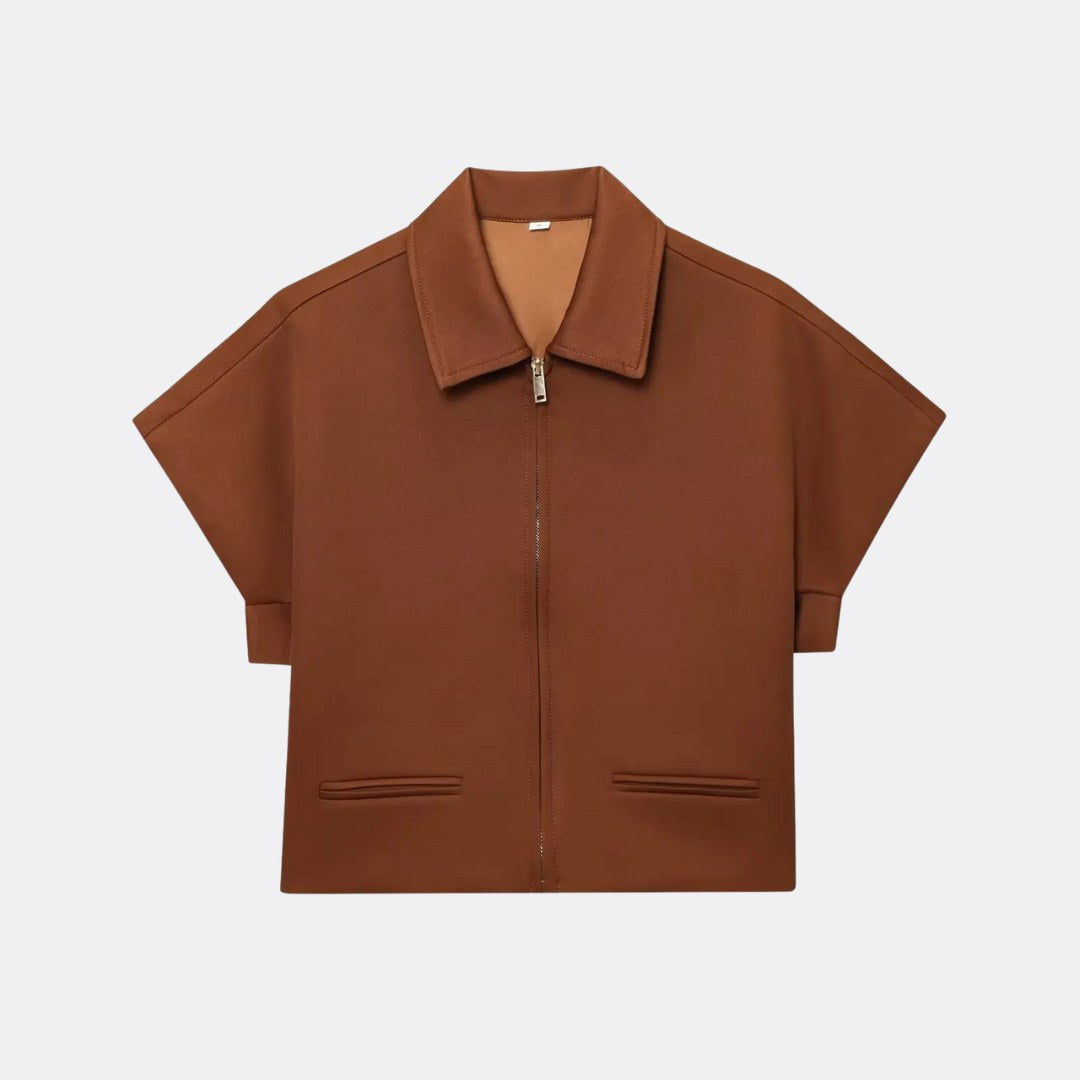 Strukturerat tvådelat set i stretch med zip-top och vida byxor