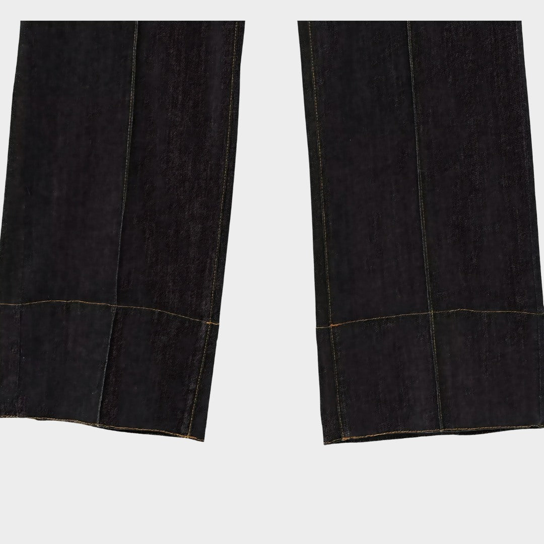 Tvådelad denimset med jacka enkel knäppning och vida byxor