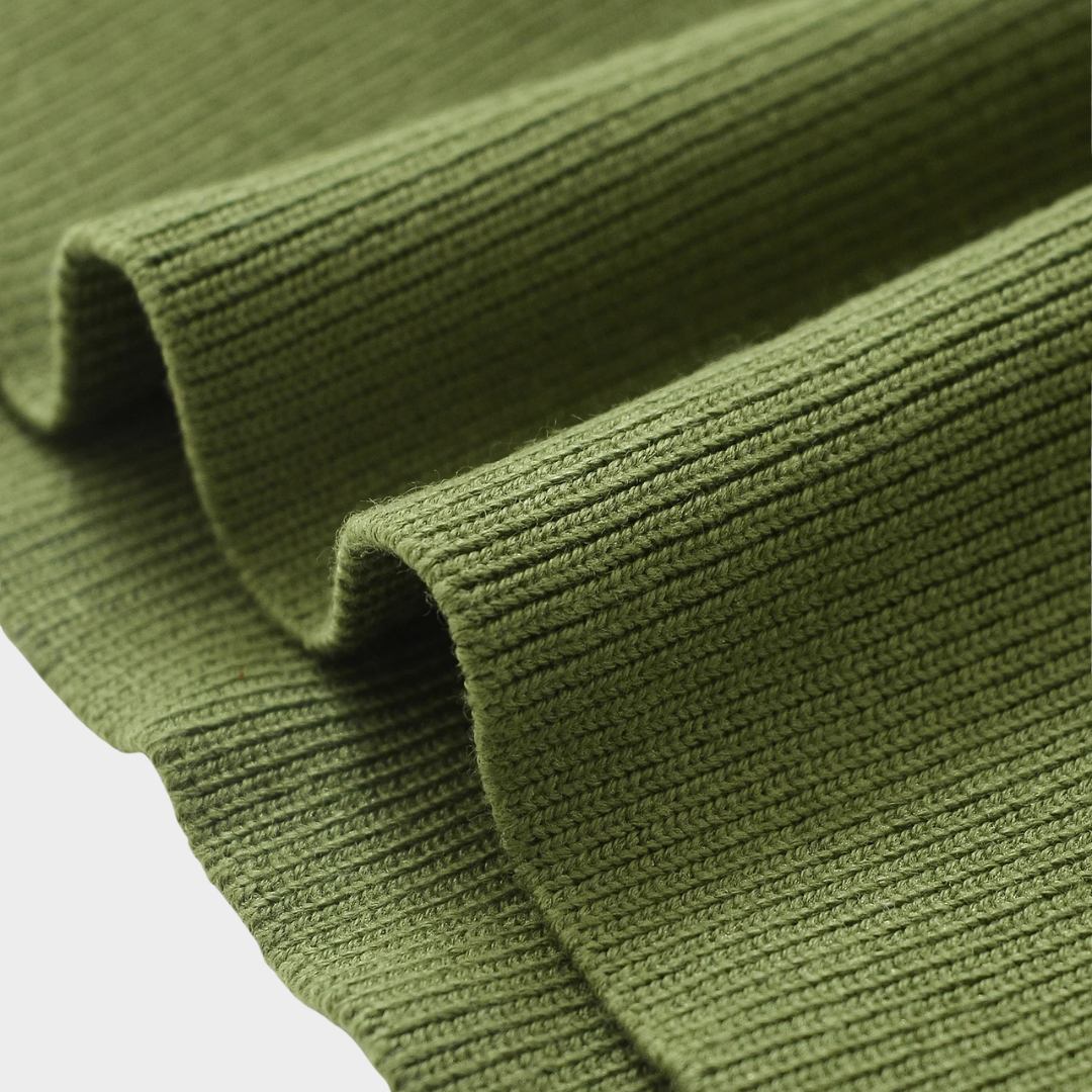 Olivgrön stickad polotröja med lång ärm lös passform och pulloverdesign