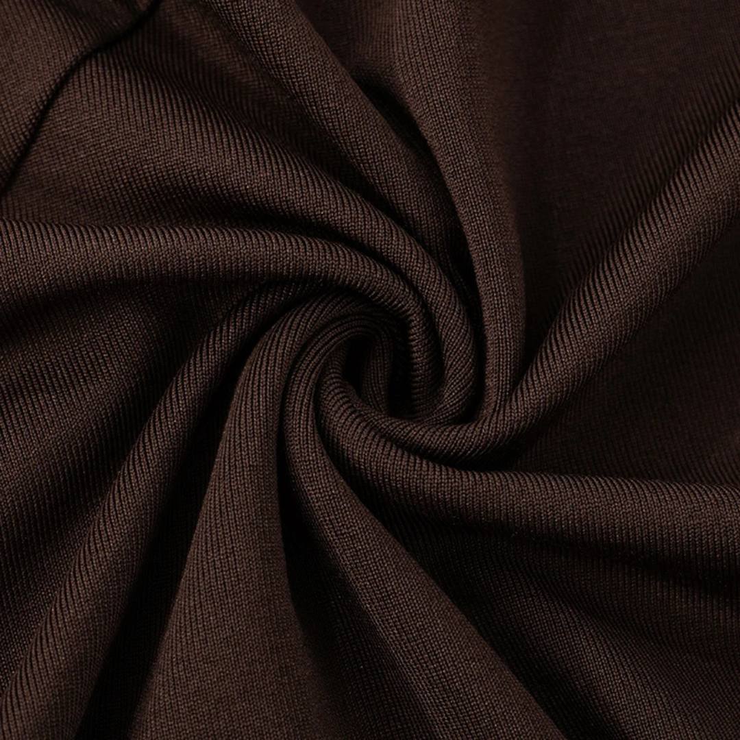 Asymmetrisk brun miniklänning med knytband och fladderärmar