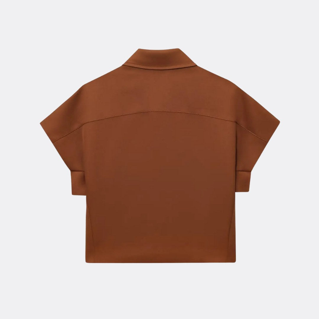 Strukturerat tvådelat set i stretch med zip-top och vida byxor