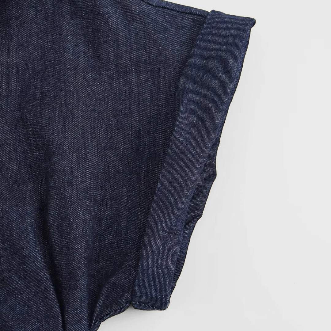 Midiklänning i denim med krage och hel knäppning