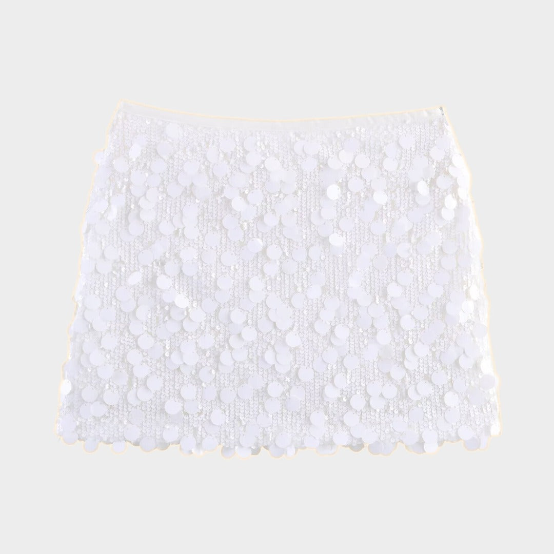 Paljett minikjol med A-linje silhuett och festlig design