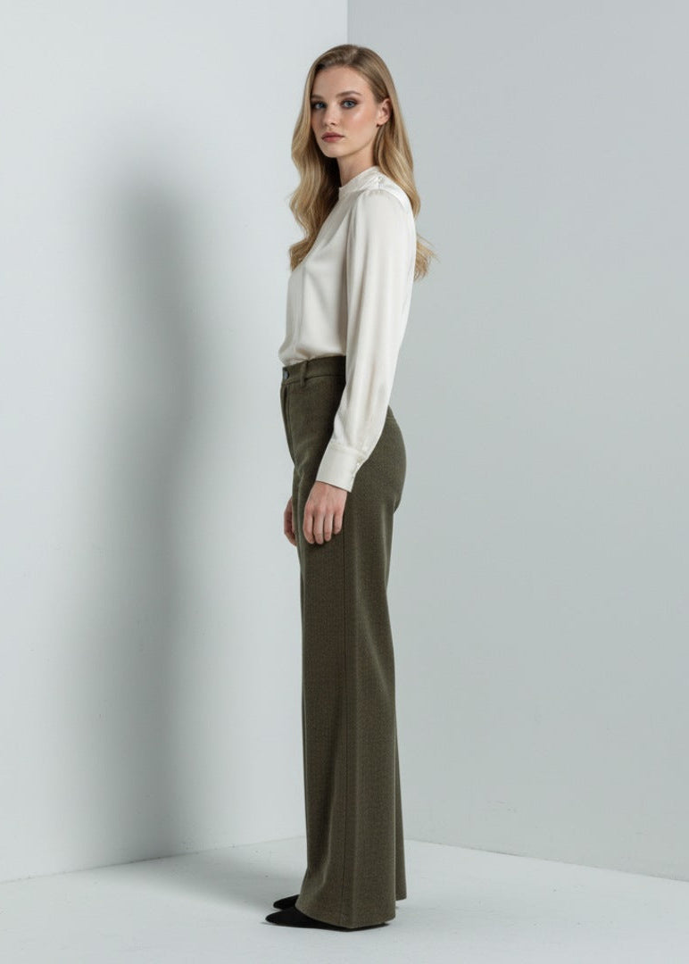 Högmidjade raka byxor i stretch med fickor