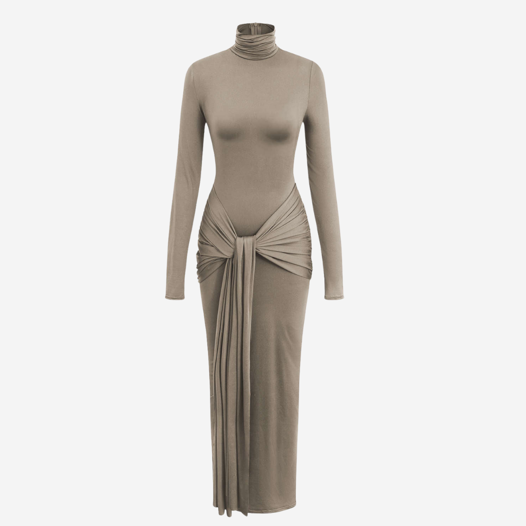 Lång figurnära jerseyklänning med rund hals och stretchig passform för vardagsbruk