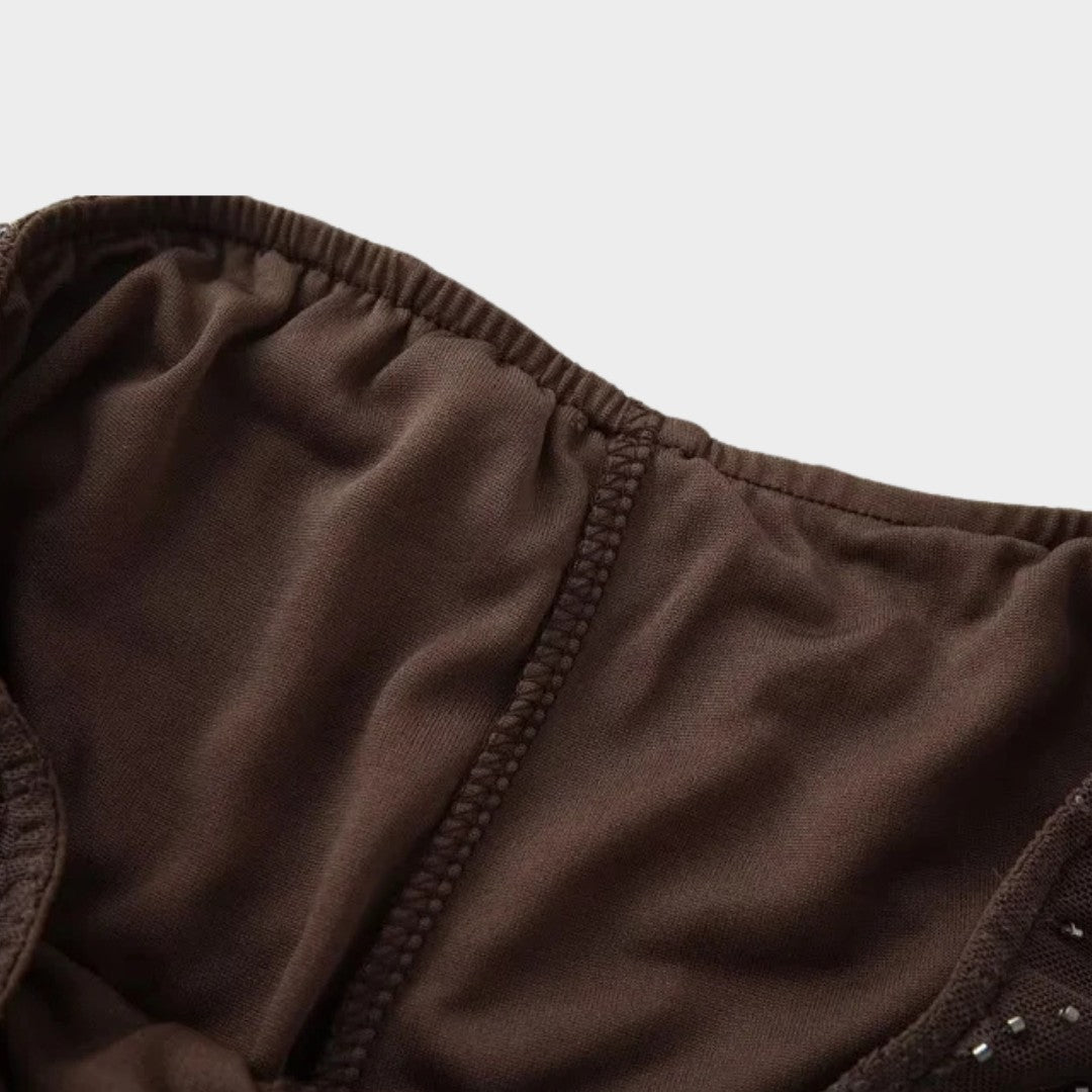 Bruna vida palazzobyxor med pärlbroderi paljetter och låg midja