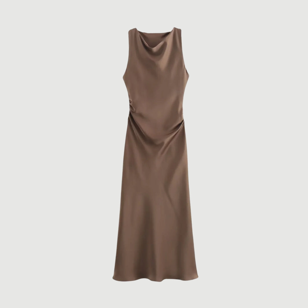 Satinklänning i halterneck med A-linjeform och midilängd