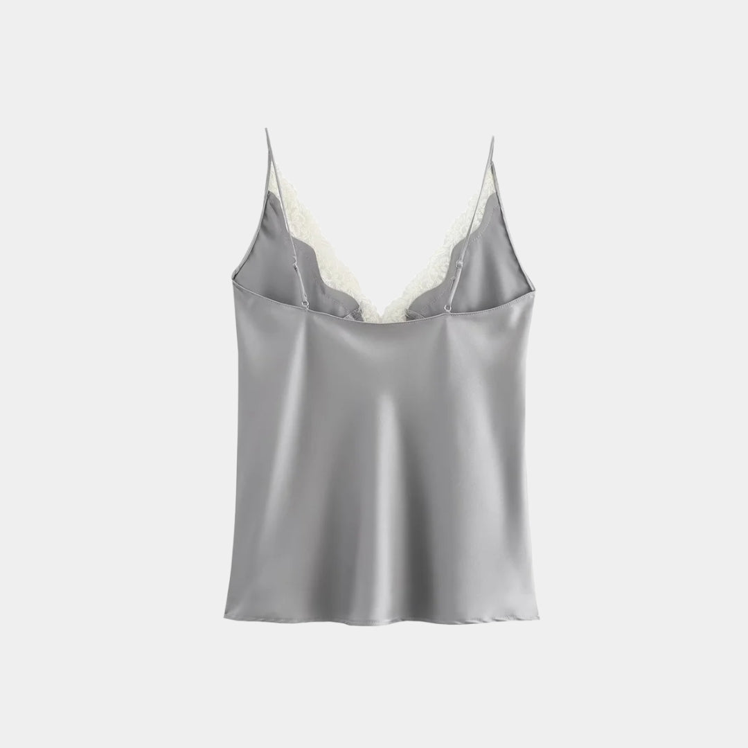 Spetskantat camisole-linne med V-ringning och justerbara axelband