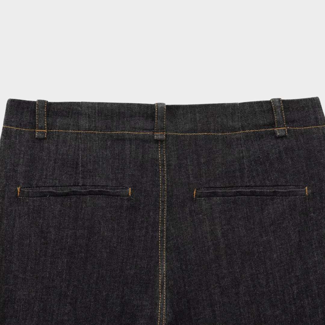 Tvådelad denimset med jacka enkel knäppning och vida byxor