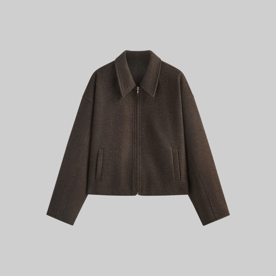 Kort jacka i ullblandning med dragkedja och klassisk krage