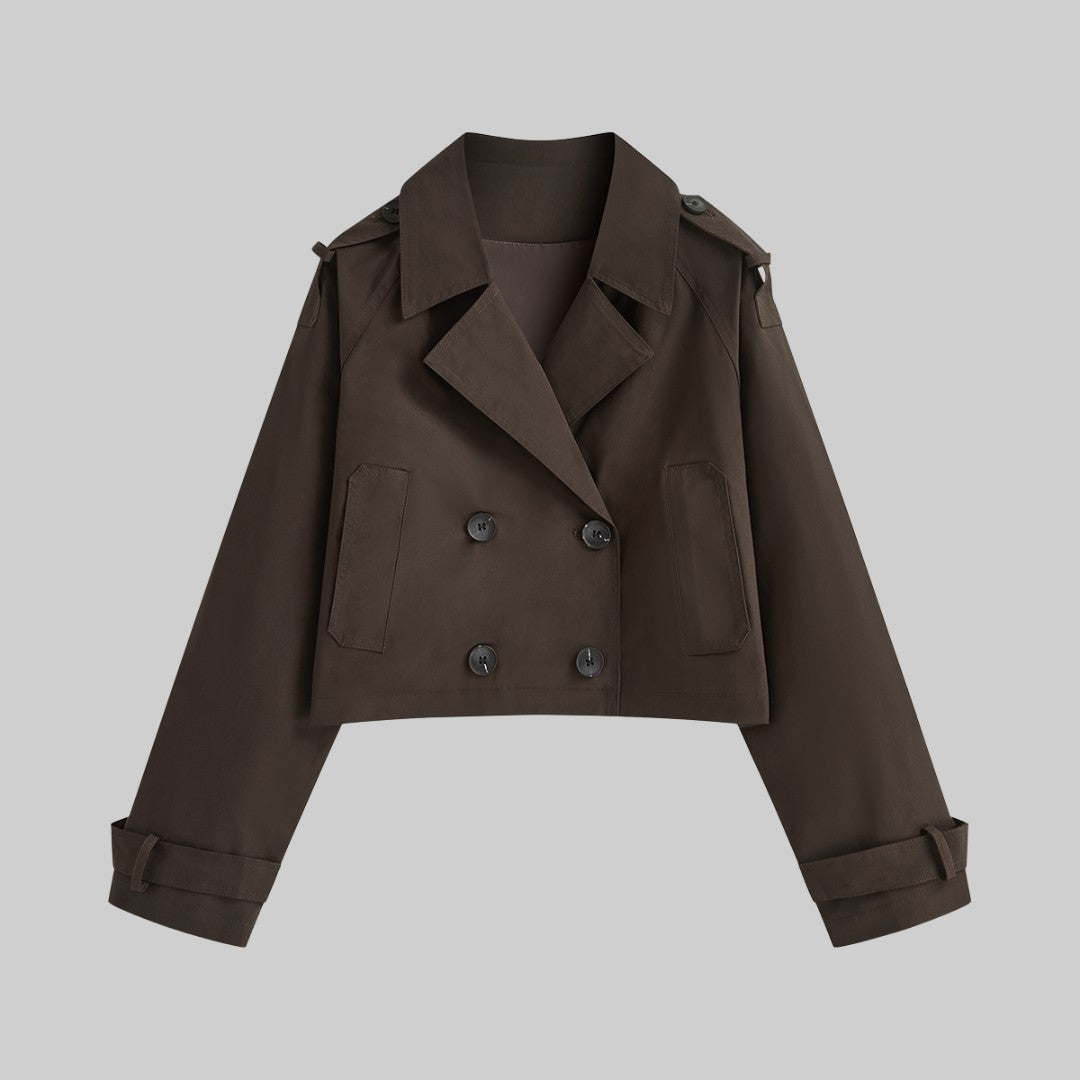 Kort Mörkbrun dubbelknäppt trenchjacka