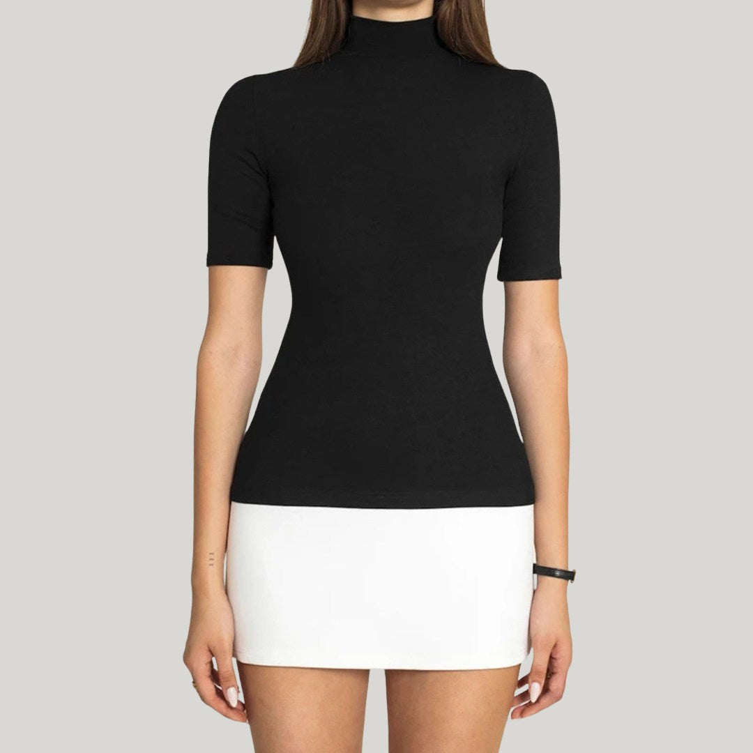 Tvåfärgad trikåklänning med polokrage och halvlånga ärmar