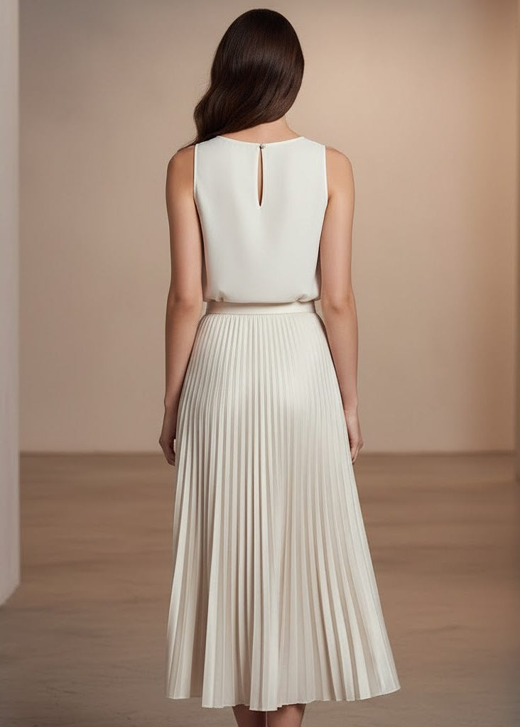 Plisserad midikjol med hög midja och vida veck