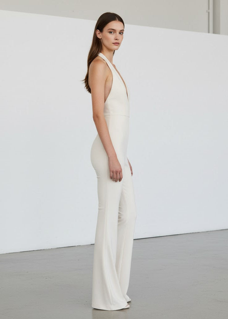 Slim Fit Ärmlös Jumpsuit med Utsvängda Ben