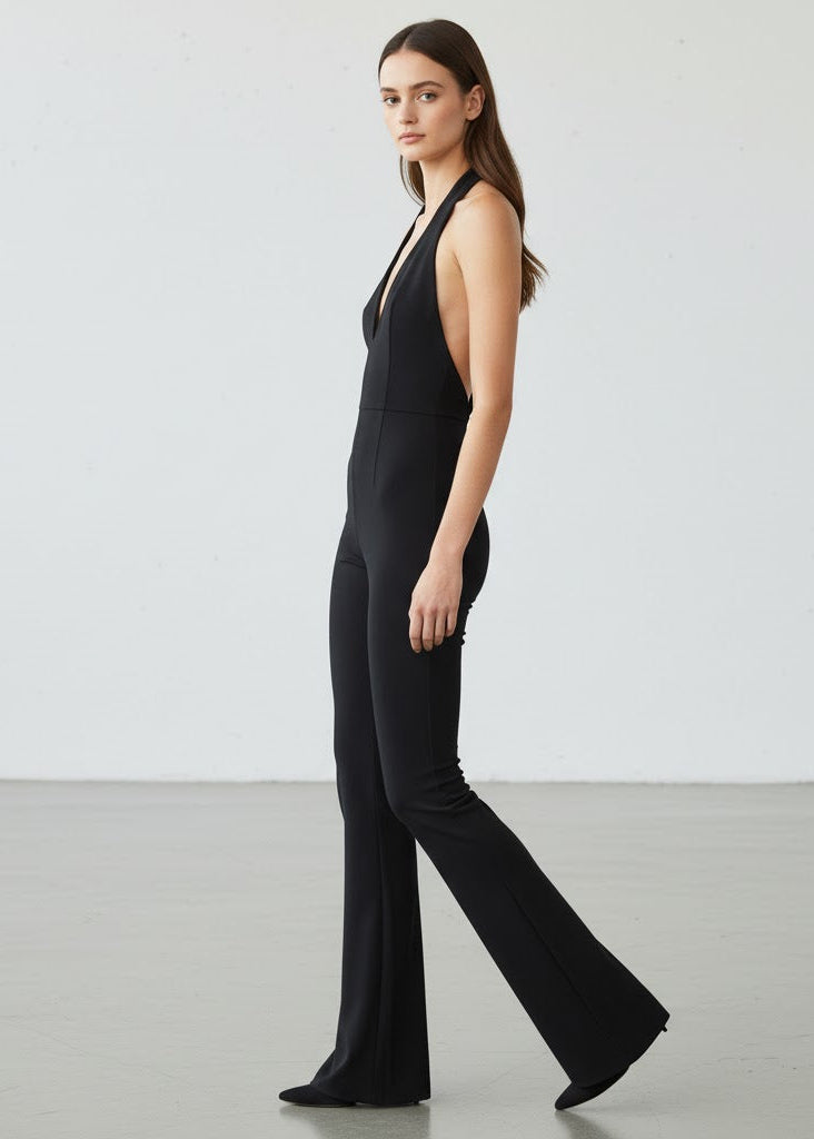 Slim Fit Ärmlös Jumpsuit med Utsvängda Ben