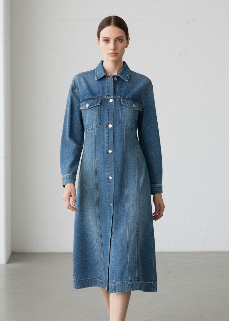 Jeansskjortklänning med knappar och lång ärm