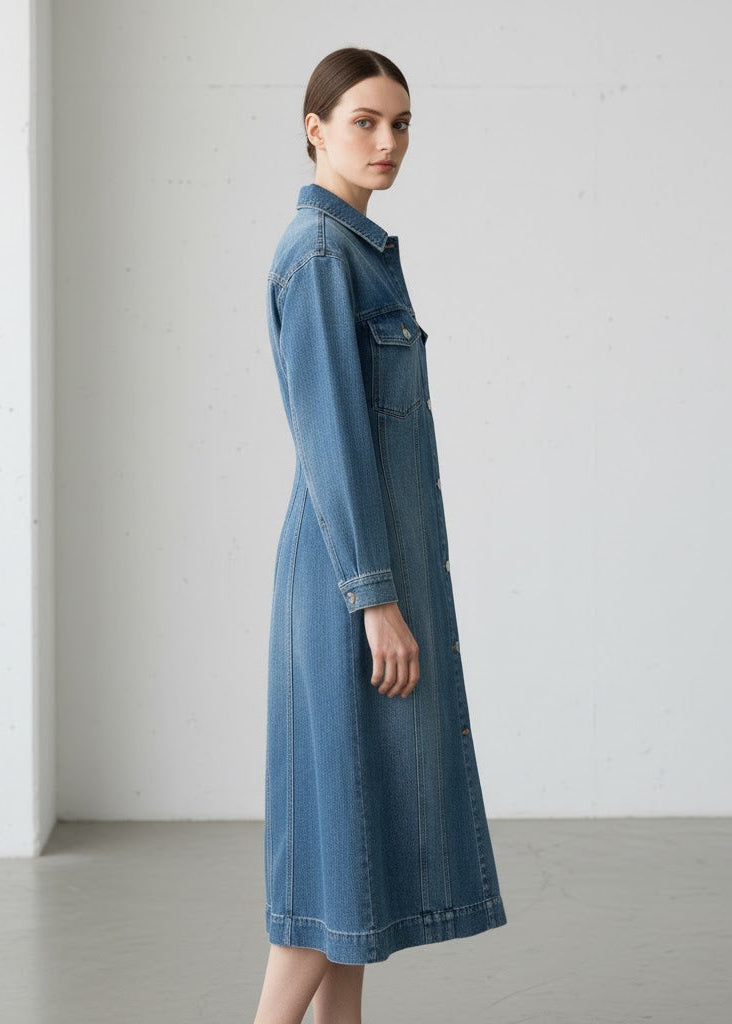 Jeansskjortklänning med knappar och lång ärm