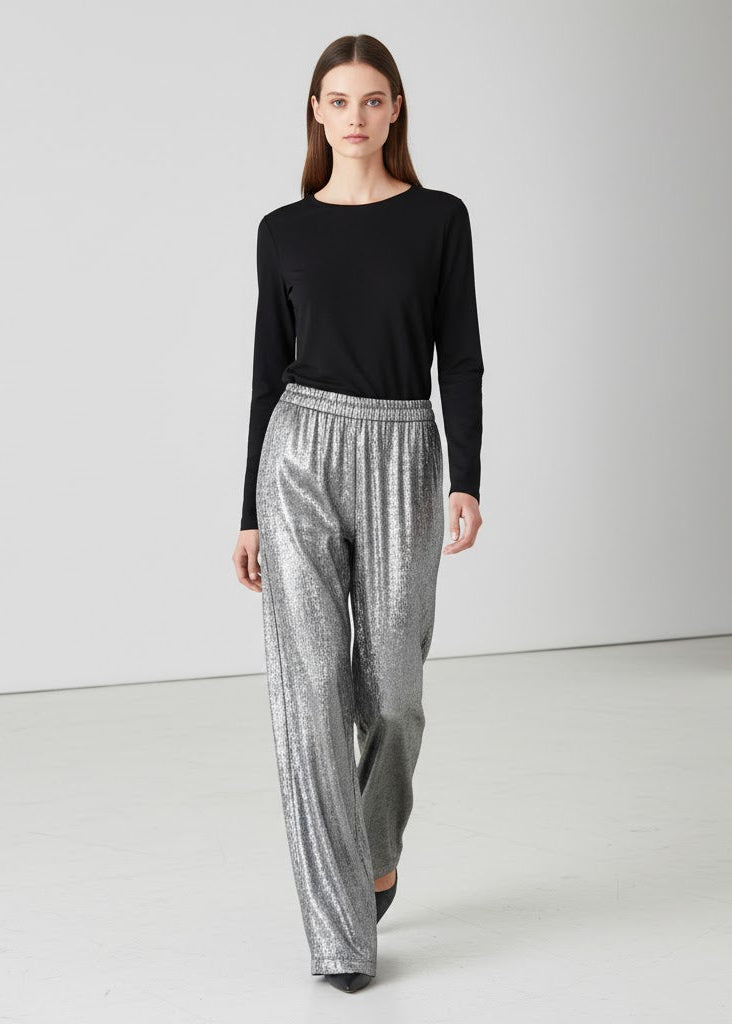 Vida vardagsbyxor i glansig sammetslook