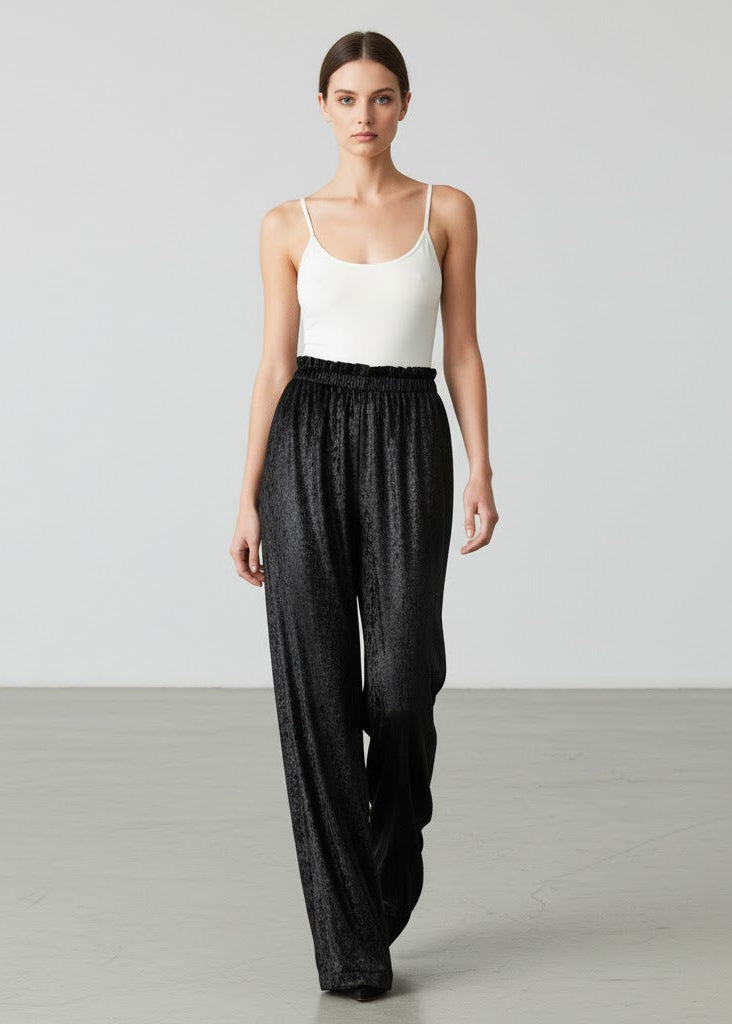 Vida vardagsbyxor i glansig sammetslook