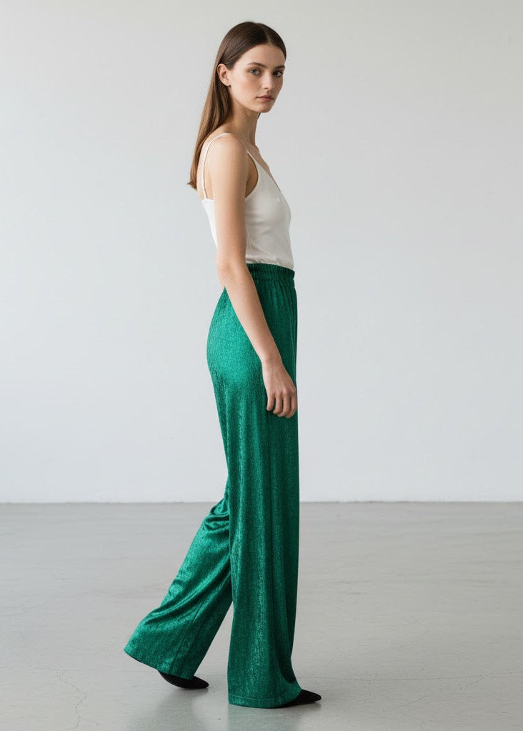 Vida vardagsbyxor i glansig sammetslook