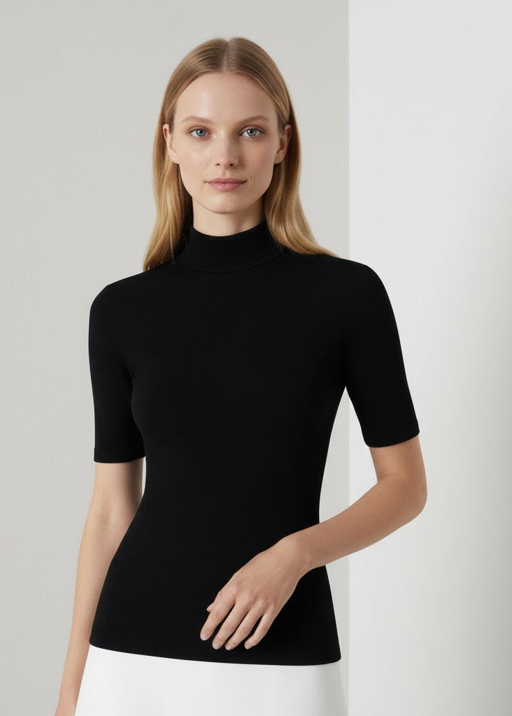 Tvåfärgad trikåklänning med polokrage och halvlånga ärmar