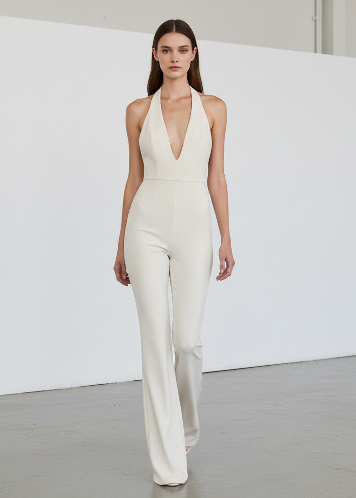 Slim Fit Ärmlös Jumpsuit med Utsvängda Ben