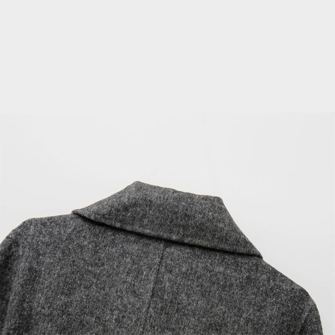 Grå ullmix-trenchcoat med skärp och dubbelknäppning