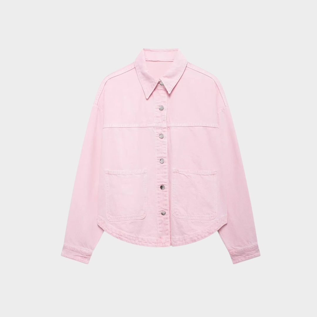 Oversize skjortjacka i denimlook med tryckknappar