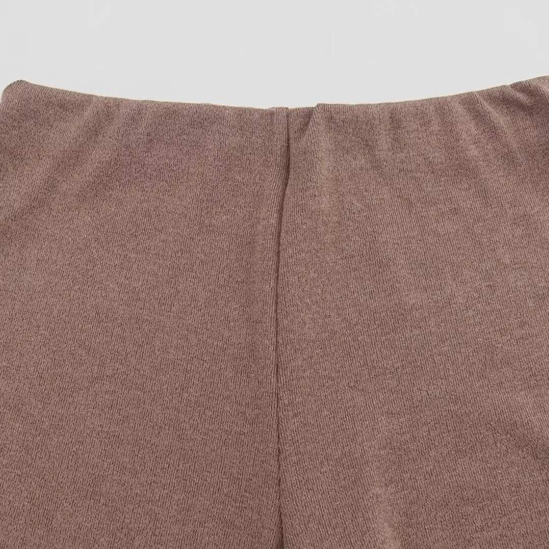 Brun Tvådelat set med omlottopp och vida byxor i stretchigt trikåmaterial