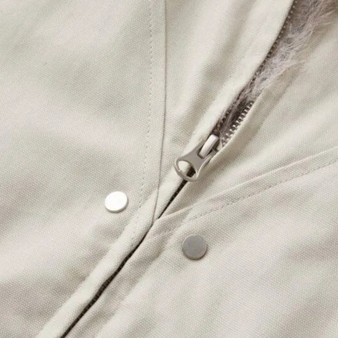 Jacka i bomberstil med huva fuskpälsfoder dragkedja och resårkant