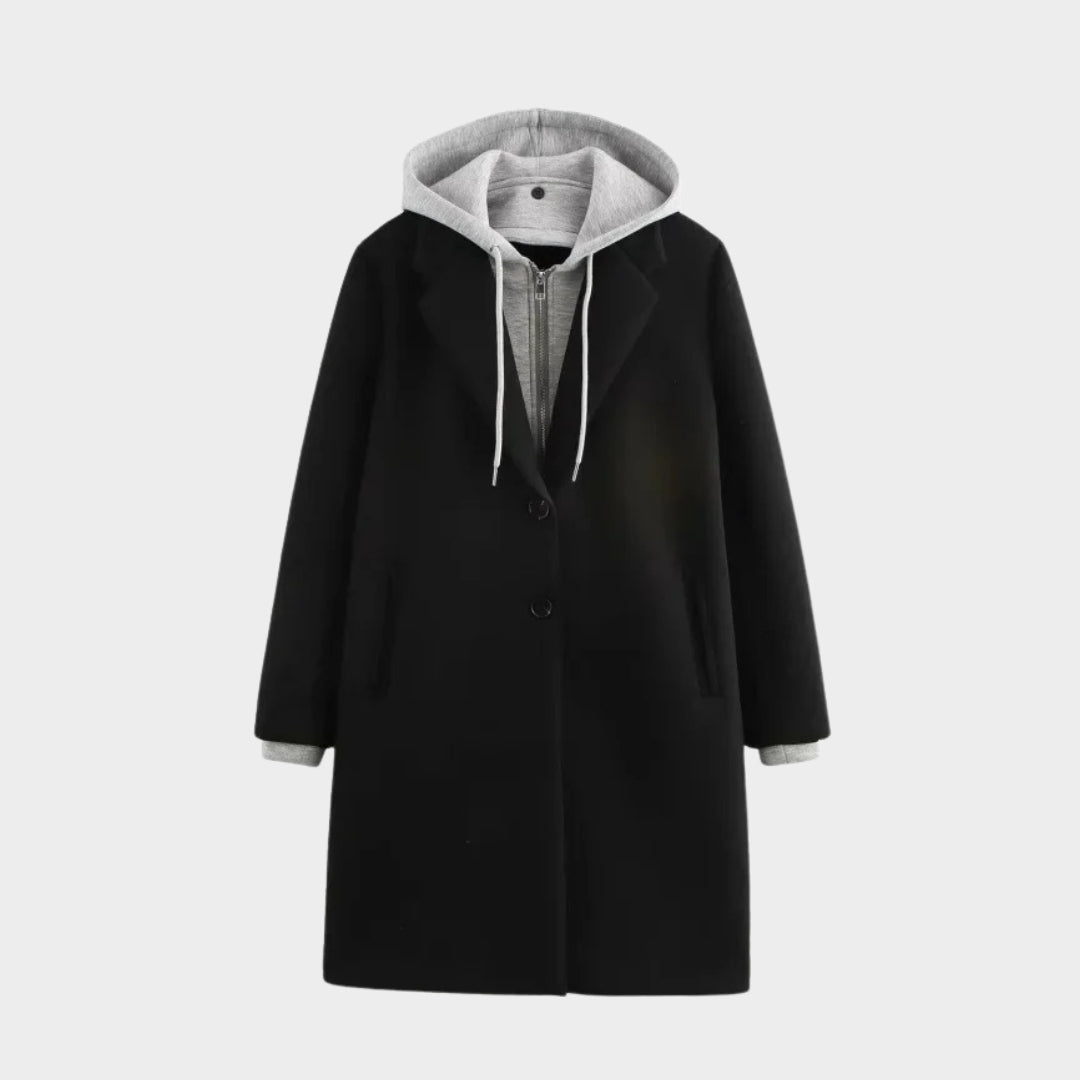 Lång kappa med infälld huva knappar och dragkedja