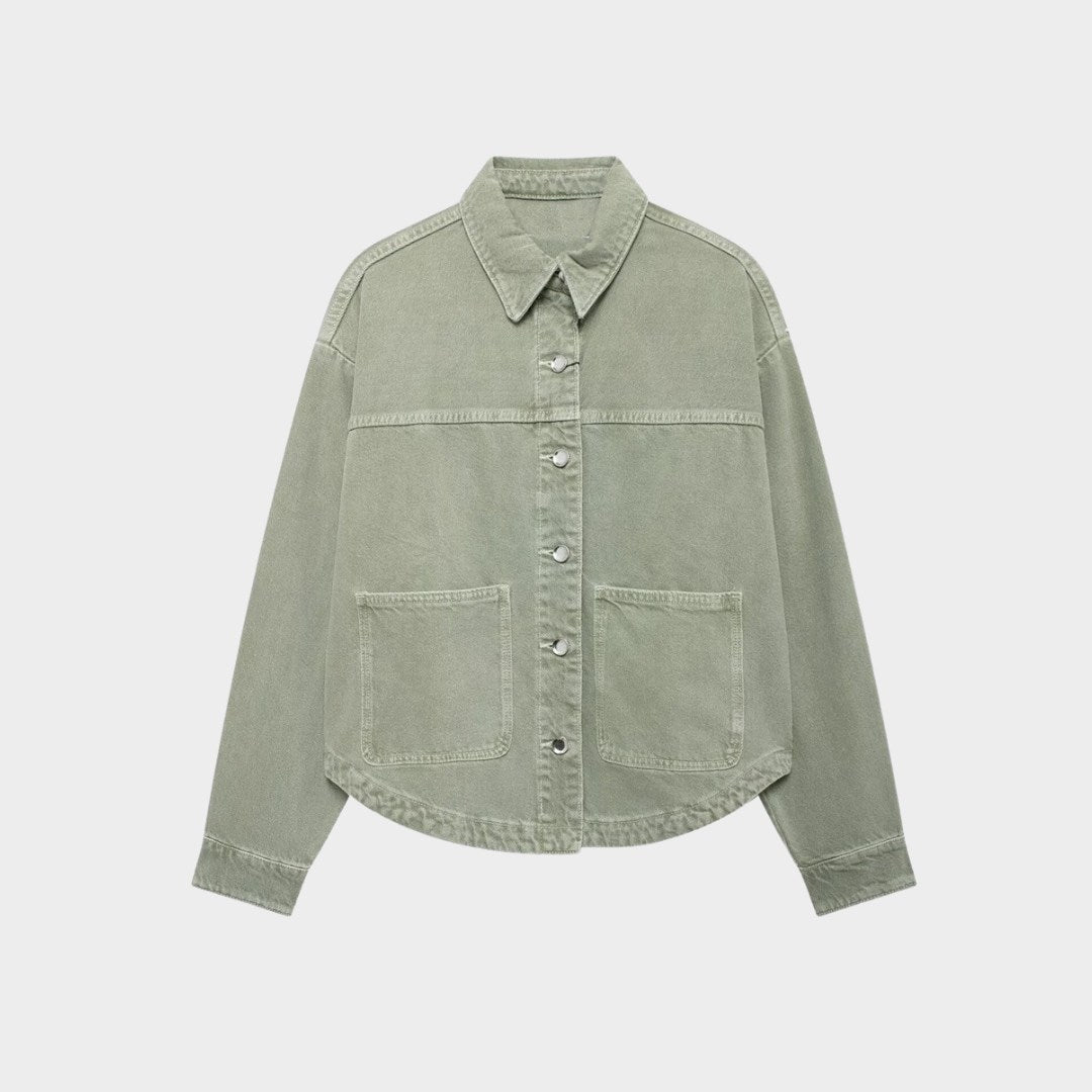 Oversize skjortjacka i denimlook med tryckknappar