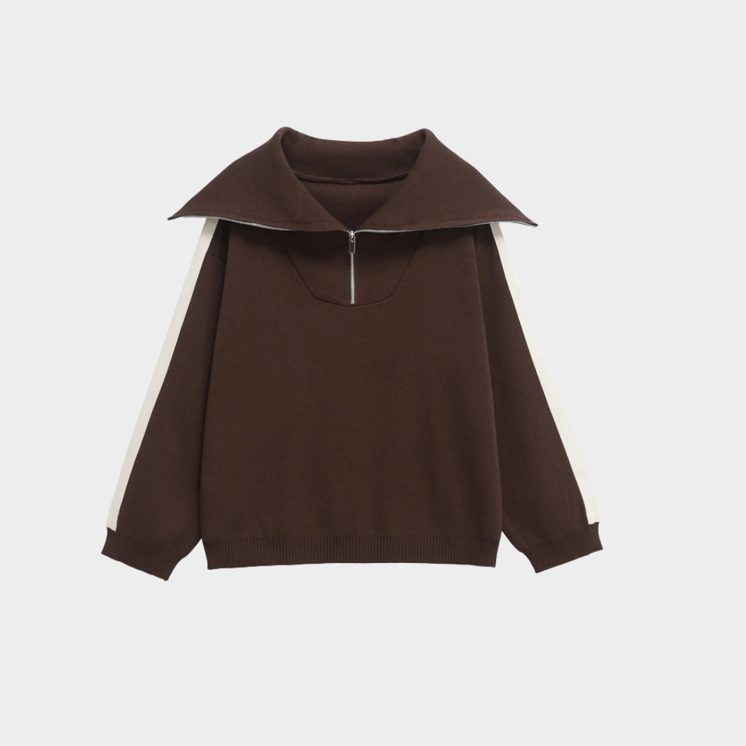 Elegant brun tjock tracksuit med zip hoodie och raka byxor