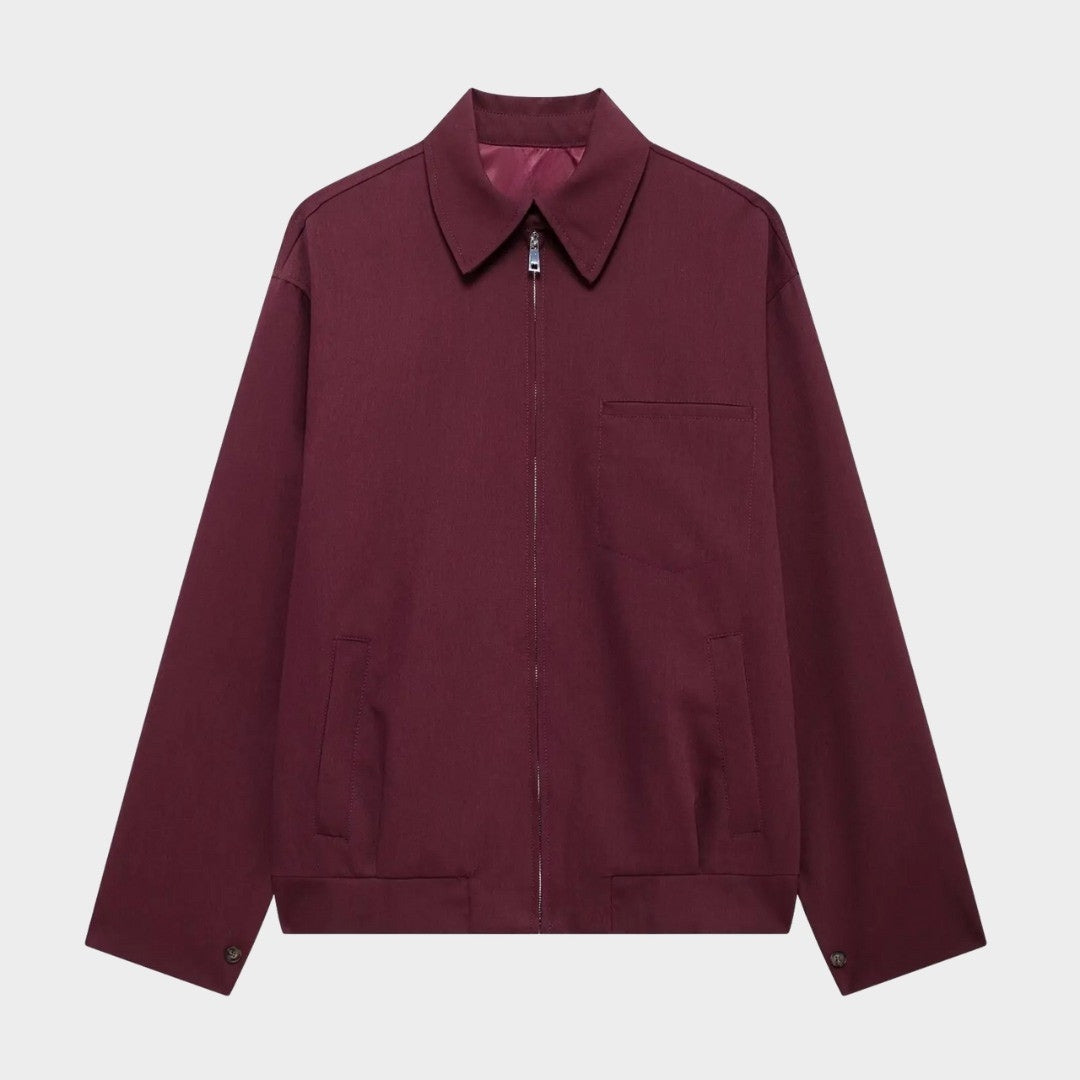 Vinröd jacka i workwearstil med lös passform och dragkedja