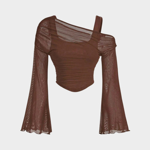 Asymmetrisk blus med en axel och klockärm