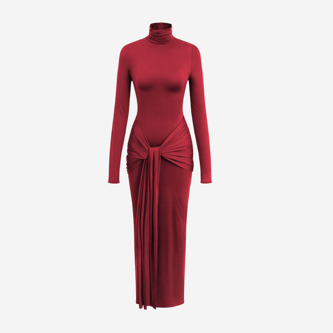 Lång figurnära jerseyklänning med rund hals och stretchig passform för vardagsbruk