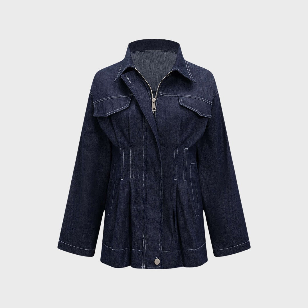 Jeansjacka med fickor och markerad midja