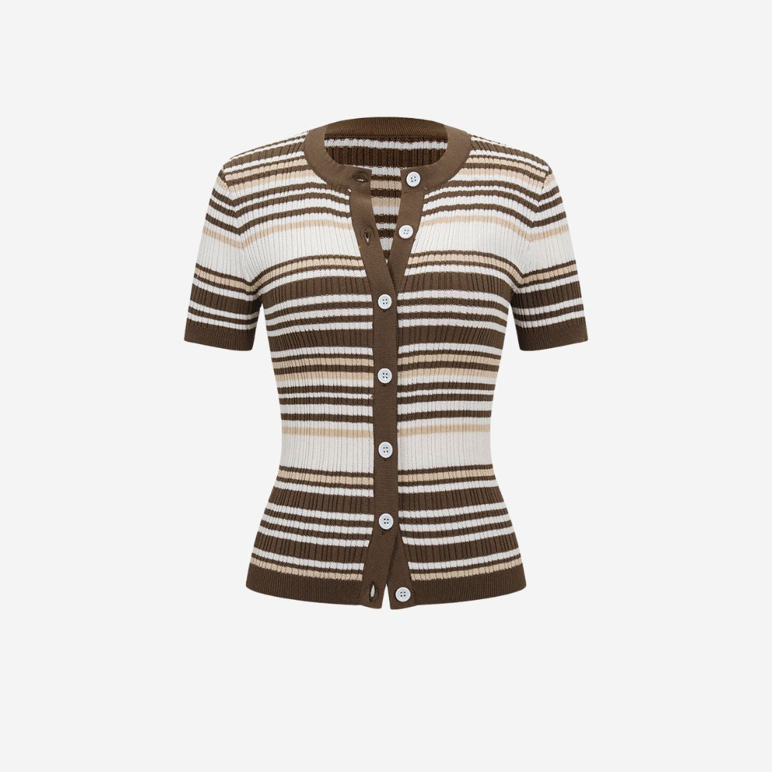 Randig ribbad kofta med kort ärm och knappar