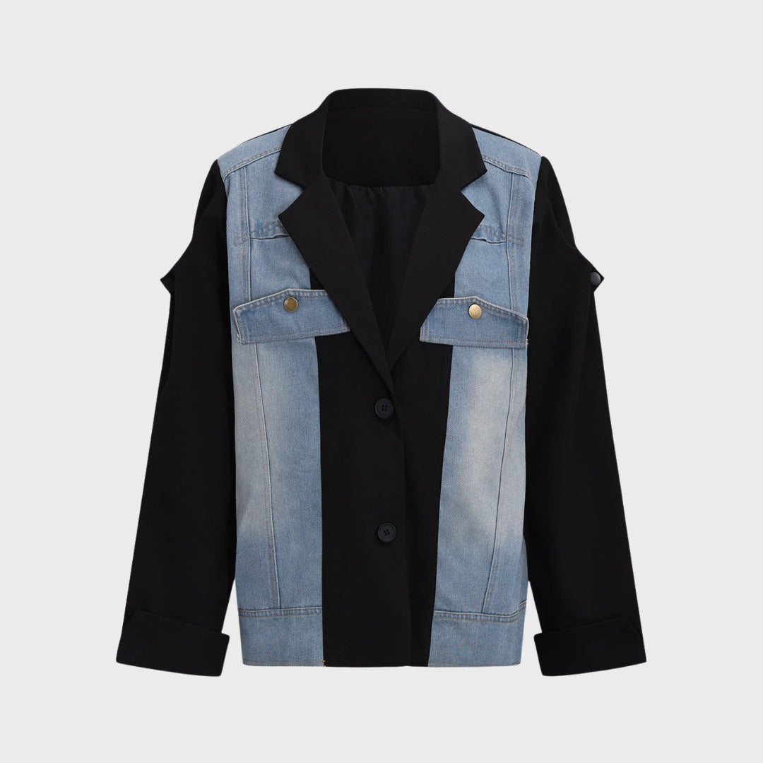 Tvåfärgad jeanskavaj med twill och oversized passform