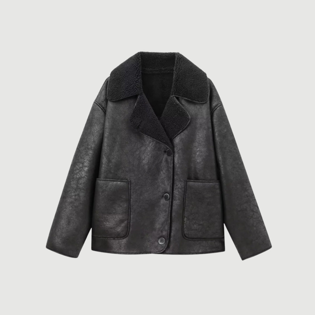 Mellanlång jacka i vintage-stil med teddyfleecekrage och hel fleecefodring