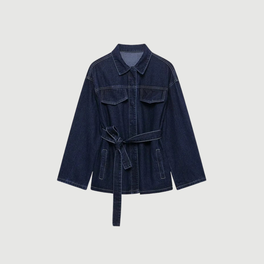 Midjelång jacka med knytskärp i denimlook