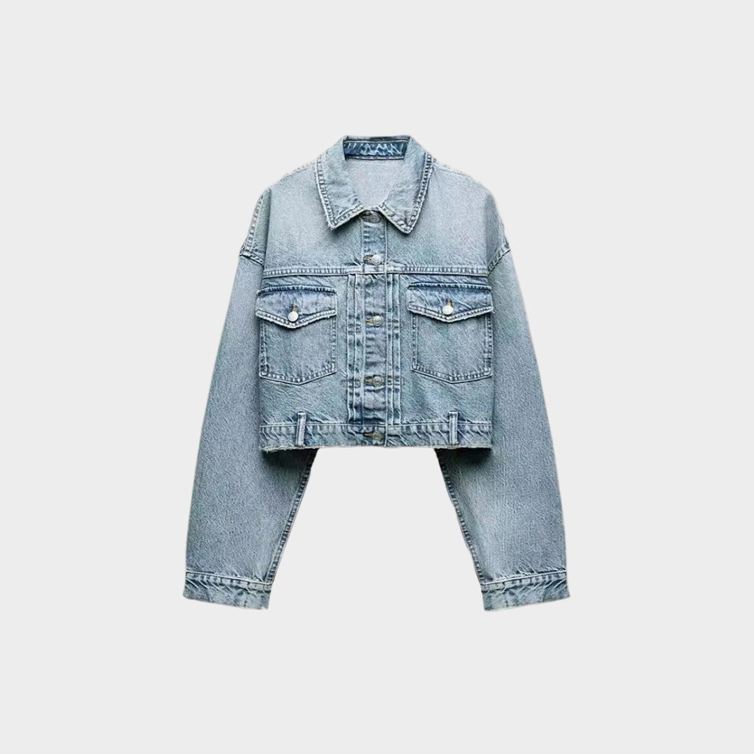 Kort jeansjacka i ljus tvätt med boxig passform