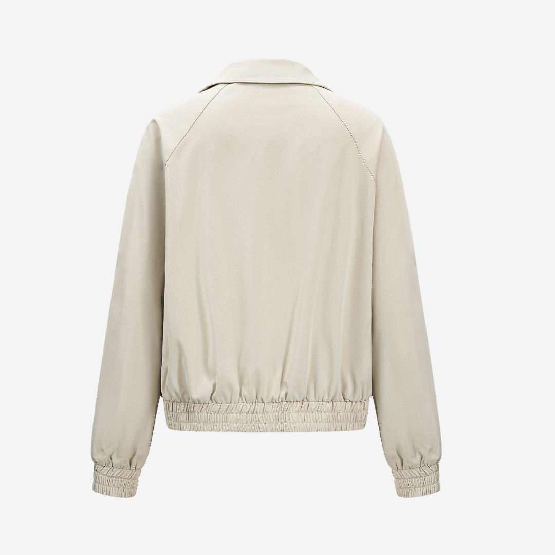 Beige Ljus skjortkrage jacka i rayonmix med tryckknappar och elastiska fållar