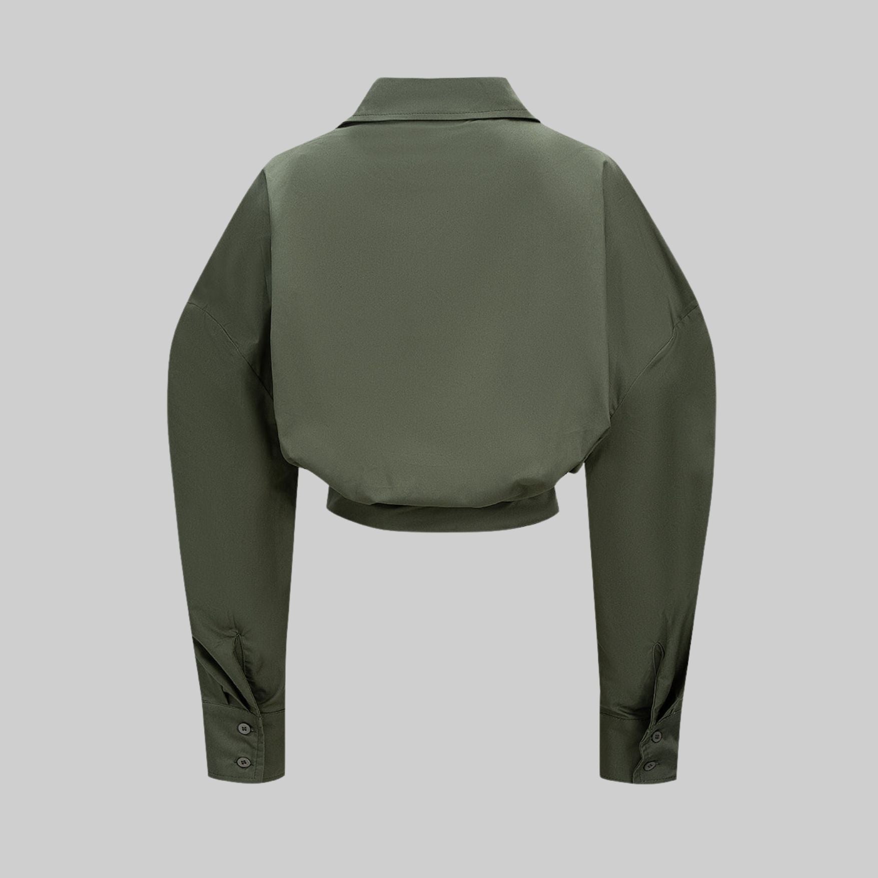 Mörkgrön långärmad topp i vävd polyesterblandning med figurnära passform och slät yta