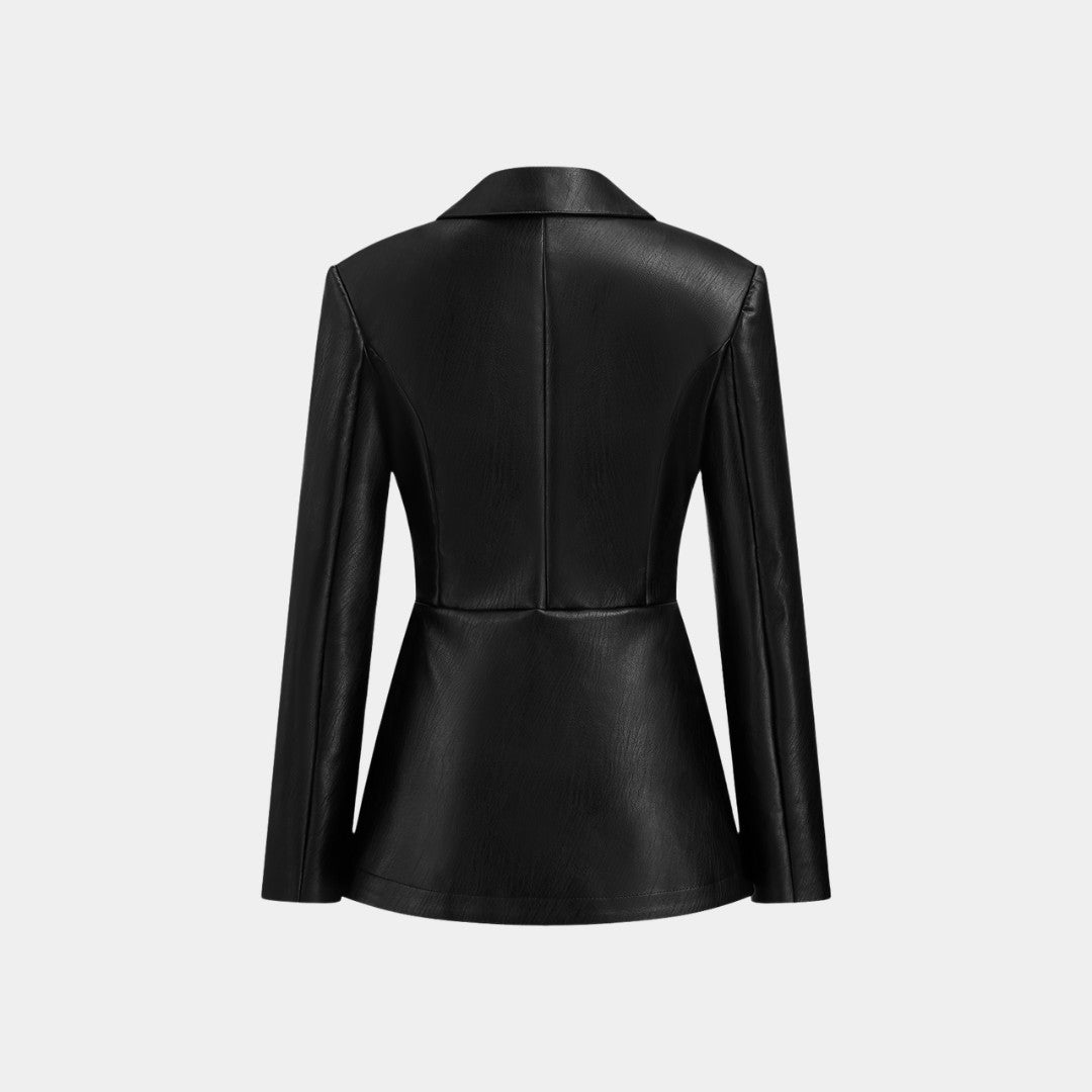 Svart kavajjacka i konstläder med enkelknäppning