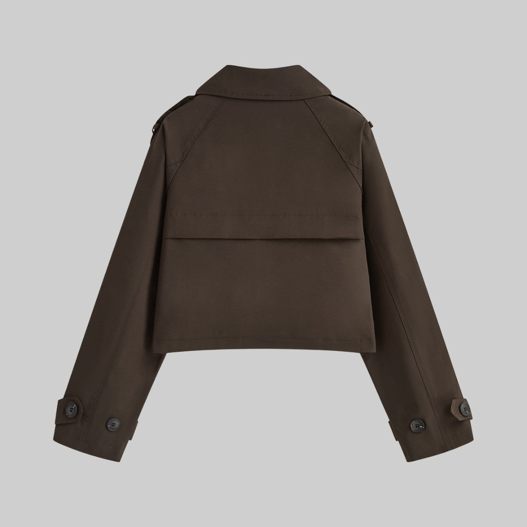 Kort Mörkbrun dubbelknäppt trenchjacka