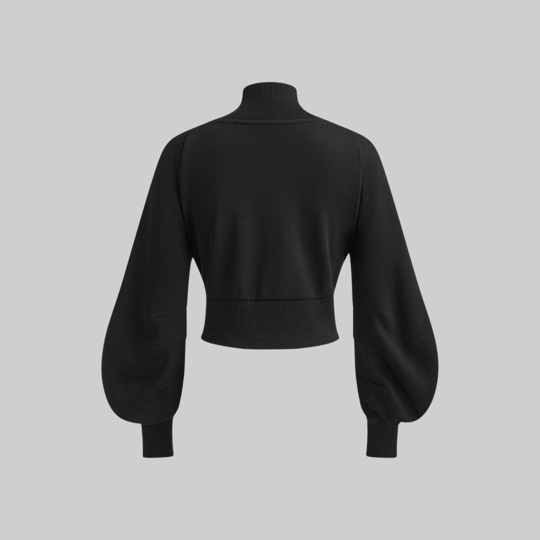 Kort stickad jacka med deniminsats och vida ärmar